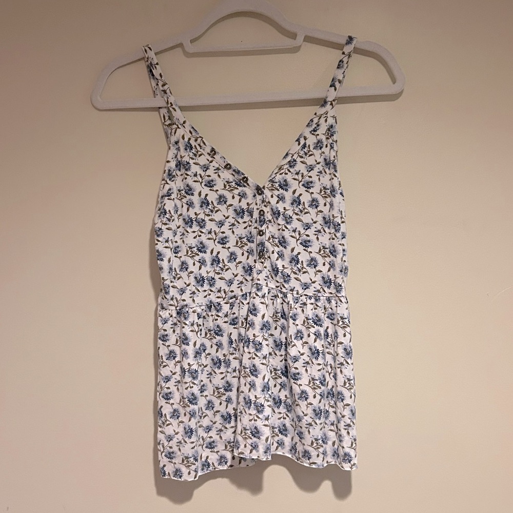 American Eagle Soft & Sexy White and Blue Floral Tank Top Sz Sm